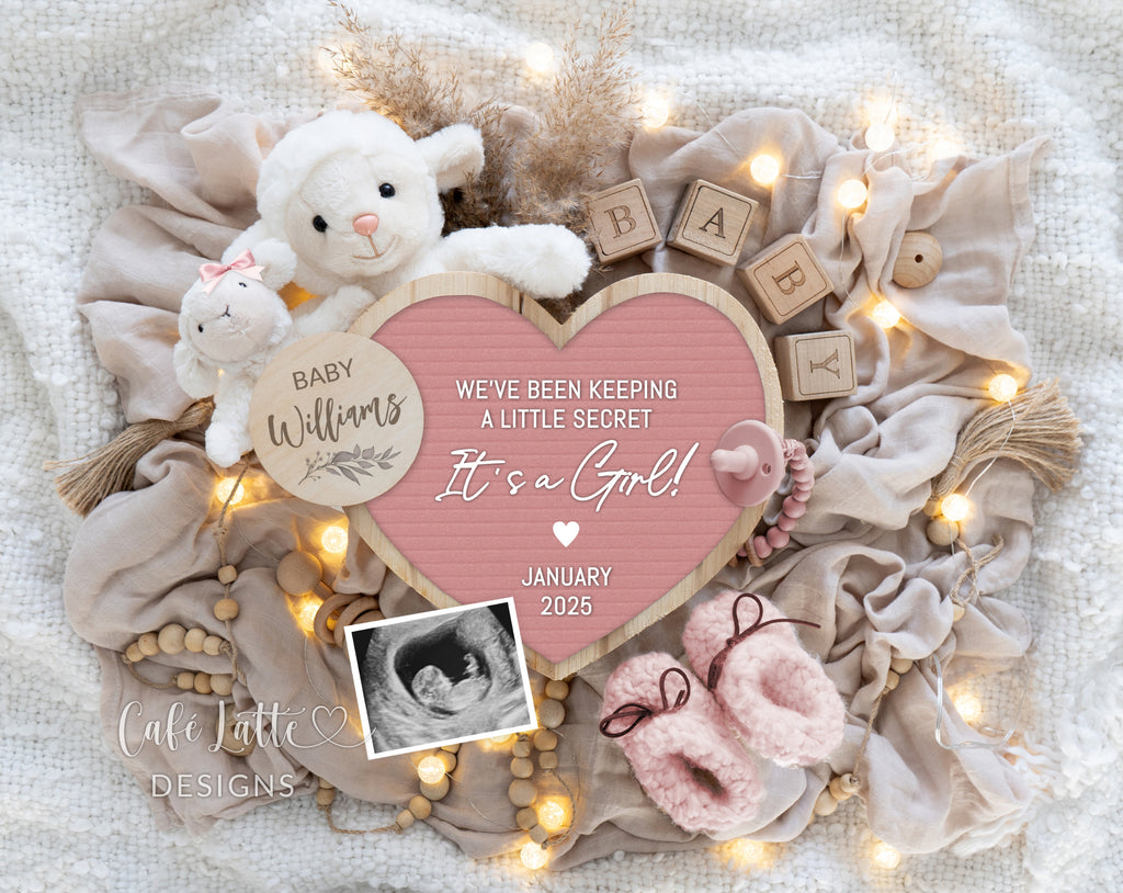 Girl gender reveal pregnancy announcement digital, Girl gender reveal announcement to husband, Its a girl template, Gender reveal grandparents, Pregnancy reveal, Gender reveal gift, Girl lamb pampas heart board pink, weve been keeping a little secret, its a girl