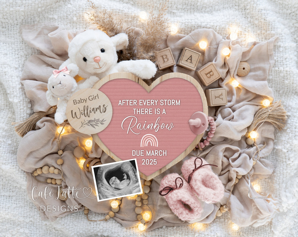 Rainbow Girl gender reveal pregnancy announcement digital, Rainbow Baby, Rainbow Girl gender reveal announcement to husband, Its a girl template, Rainbow Gender reveal grandparents, Rainbow Pregnancy reveal, Rainbow Gender reveal gift, Girl lamb pampas heart board pink