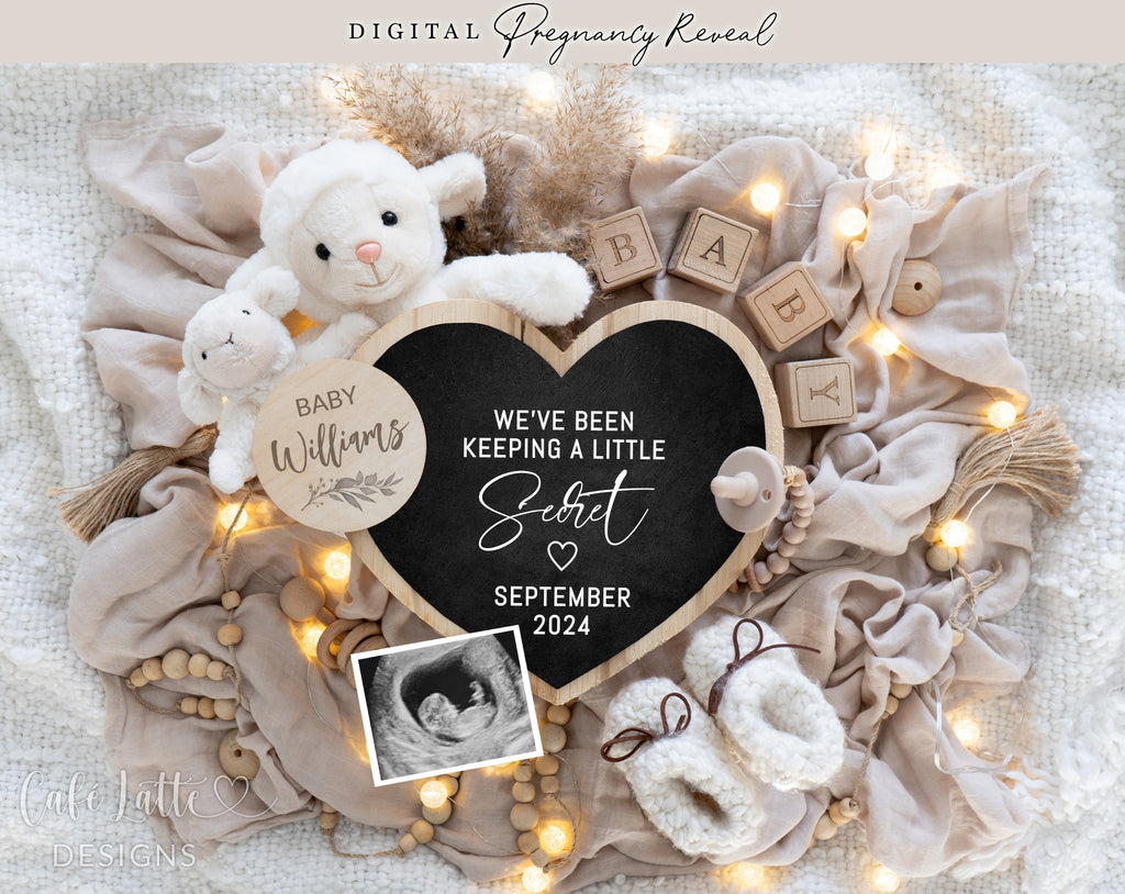 Neutral pregnancy announcement digital, Pregnancy announcement to husband, Boho pregnancy announcement template, Pregnancy announcement grandparents, Pregnancy reveal, Baby announcement digital, Neutral mama baby lamb heart, Little secret, 2 3 4 baby