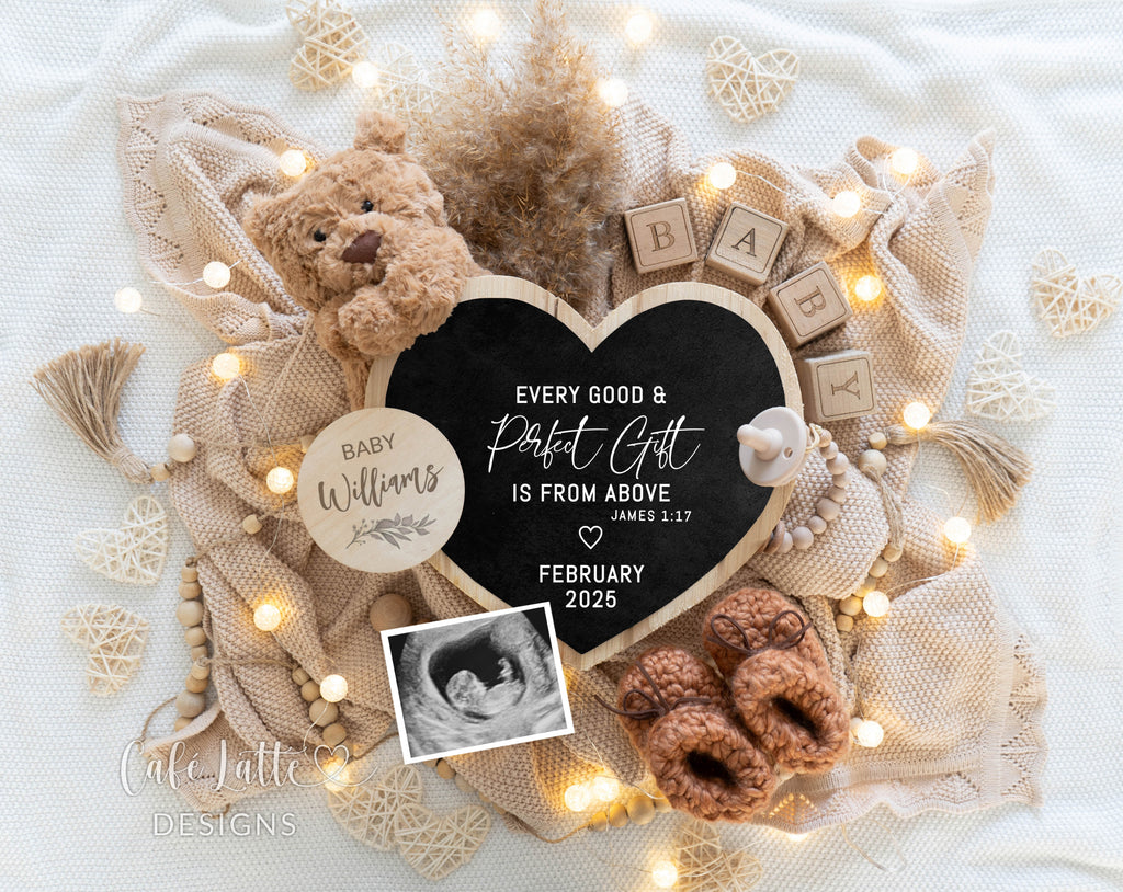 Pregnancy announcement digital, Pregnancy announcement to husband, Pregnancy announcement template, Pregnancy announcement grandparents, Pregnancy reveal, Pregnancy announcement gift, Neutral heart board, Every Good and Perfect Gift Is From Above