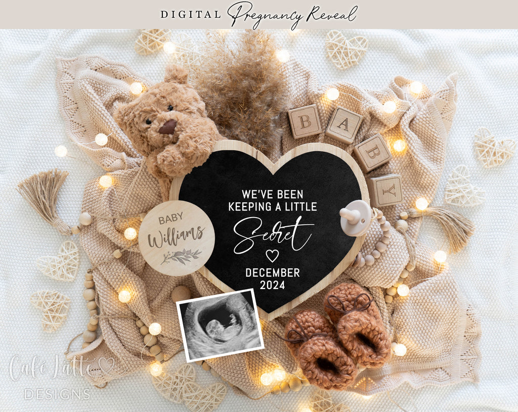 Neutral pregnancy announcement digital, Pregnancy announcement to husband, Boho pregnancy announcement template, Pregnancy announcement grandparents, Pregnancy reveal, Baby announcement digital, Neutral bear heart, Weve been keeping a little secret