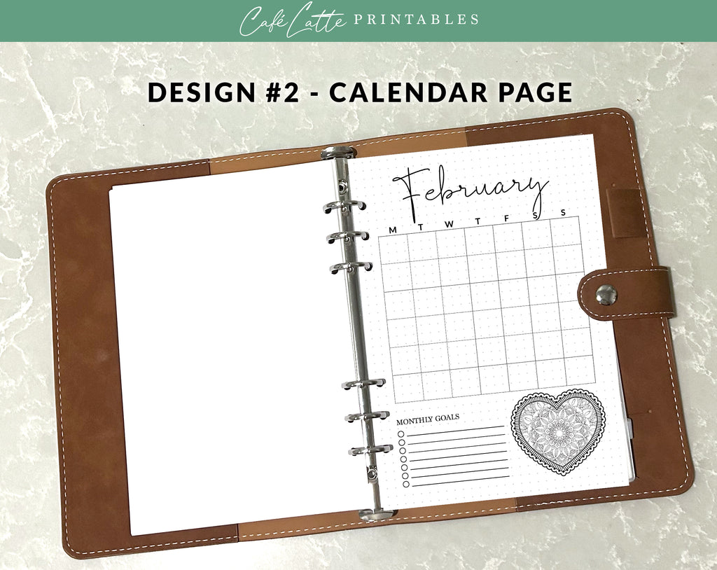 Bullet journal February cover title page, Bullet journal February calendar, February notes page, Printable journal February title page, Printable February Calendar with mandala snowflake, February set, A4 and A5 printable template DIY