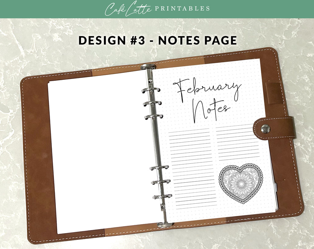 Bullet journal February cover title page, Bullet journal February calendar, February notes page, Printable journal February title page, Printable February Calendar with mandala snowflake, February set, A4 and A5 printable template DIY