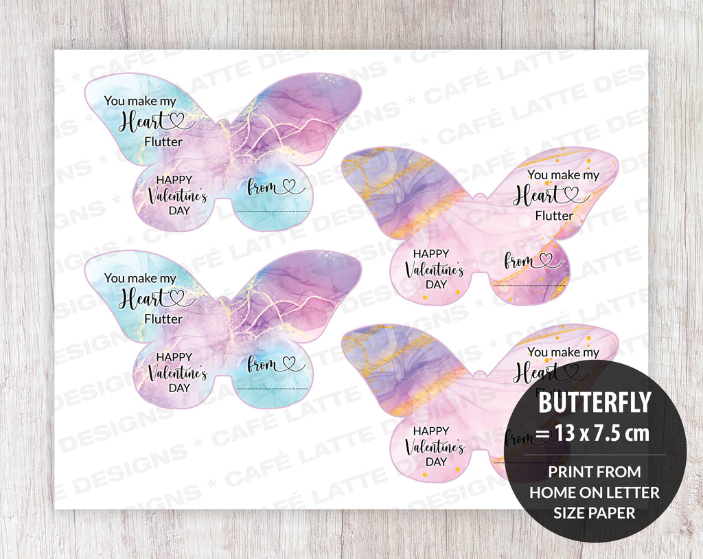 Valentines day butterfly lollipop cards for kids, Valentines day cards for friends at school printable DIY, Valentine gift tags printable with butterfly