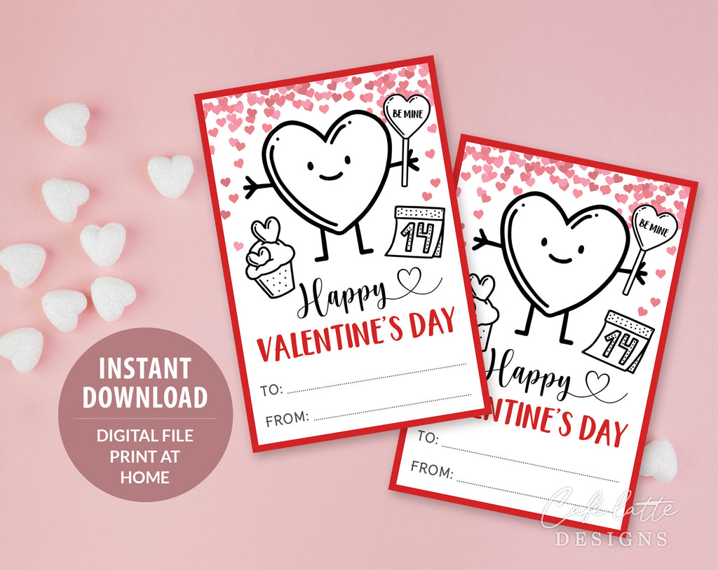 Valentines day coloring cards for kids, Valentines day be mine cards to color, Valentines day cards for kids at school teacher friends, Valentine gift tags printable with heart and cupcake