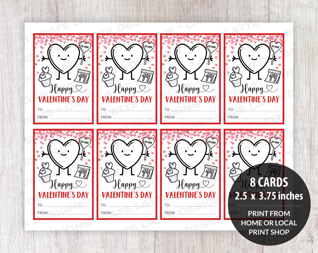 Valentines day coloring cards for kids, Valentines day be mine cards to color, Valentines day cards for kids at school teacher friends, Valentine gift tags printable with heart and cupcake