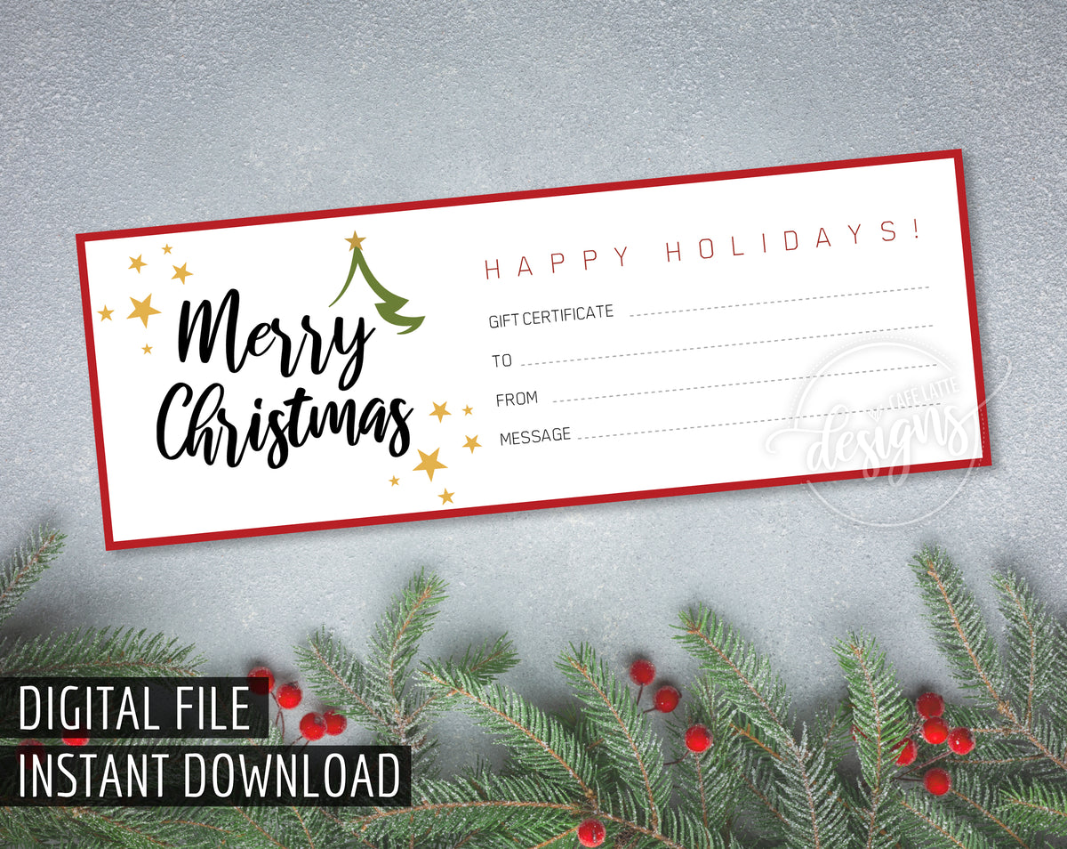 Christmas Gift Certificate with Tree & Stars, Printable Instant ...