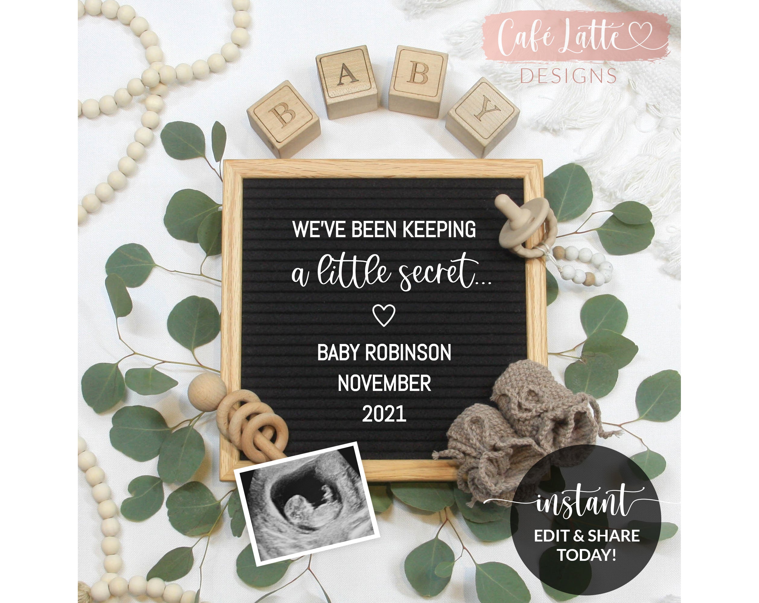 Editable Pregnancy Announcement Social Media, Keeping a Little
