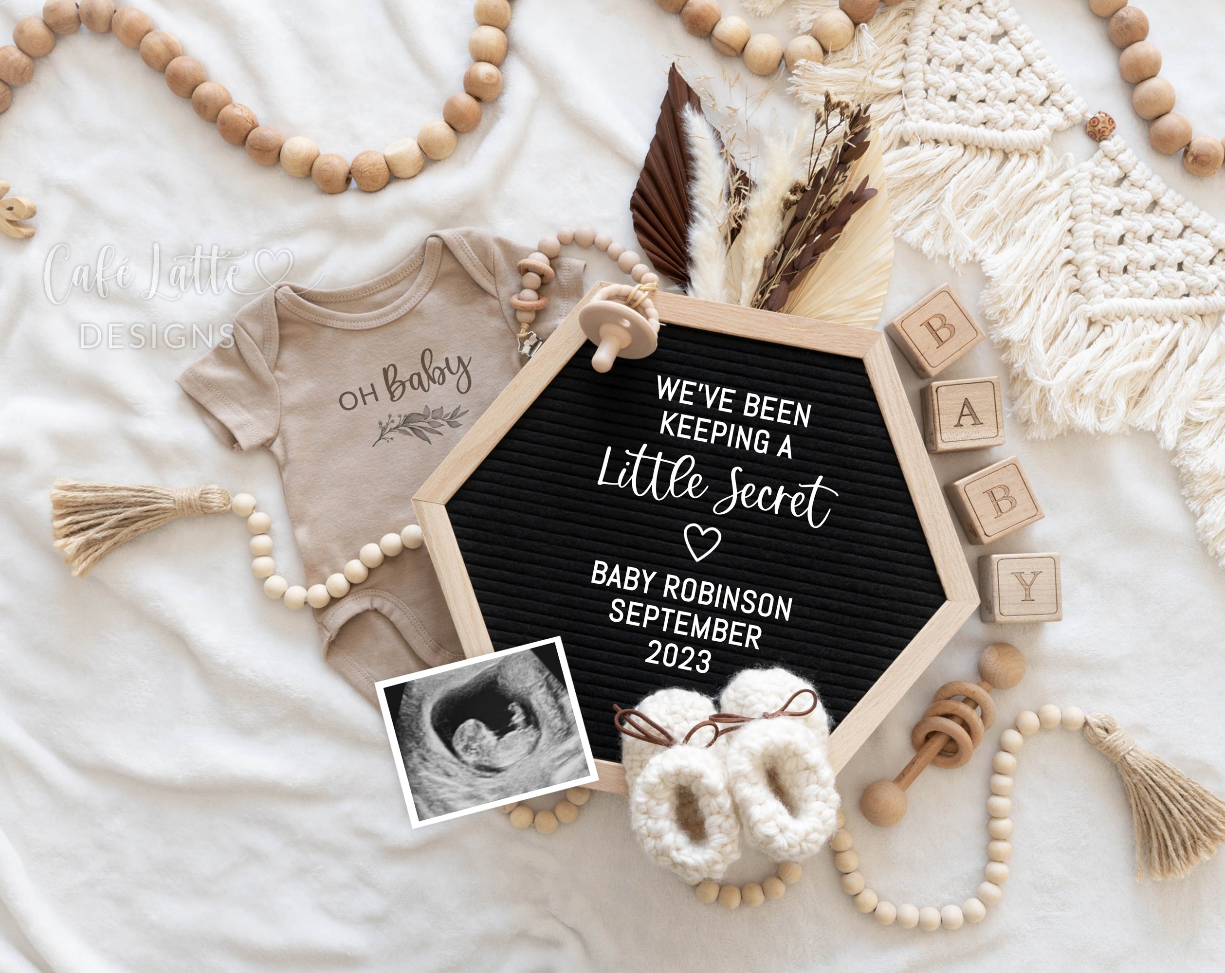Baby Announcement Digital Gender Neutral Pregnancy Boho Template DIY – Café  Latte Designs